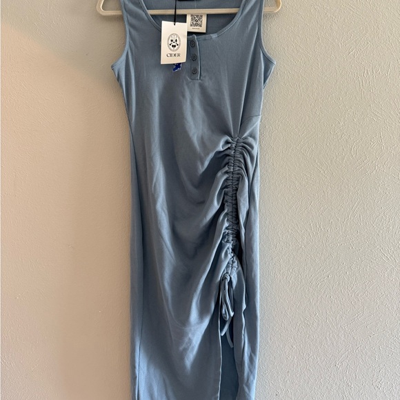 Cider Slate Blue Ruched Midi Dress - Picture 1 of 7